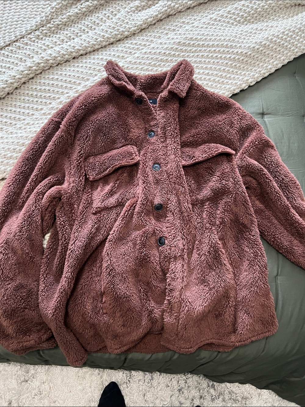 PacSun Plush Teddy Jacket in Mauve Pink